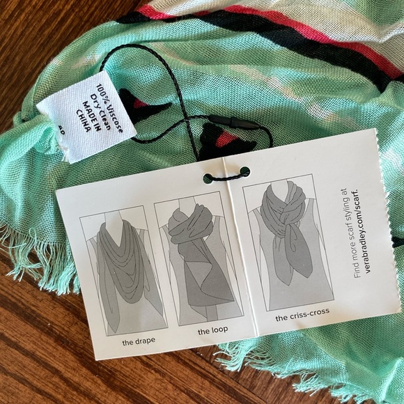 Vera Bradley soft fringe scarf Pueblo 💯 viscose multi color Aztec mint green - Picture 11 of 17